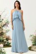 A Line Halter Neck Blue Long Bridesmaid Dress For Cheap