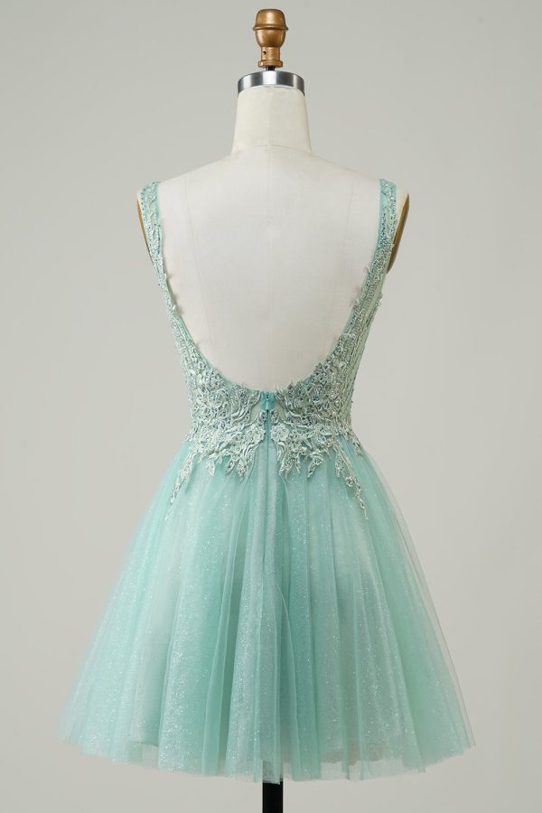 A Line Cute Green Homecoming Dress with Appliques Online