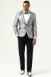 Silver and Blue Jacquard Notched Lapel Men s Prom Blazer Cheap