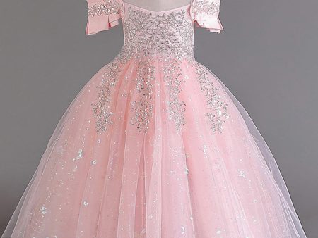 Pink Off the Shoulder A Line Flower Girl Dress with Bow Discount