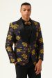 Navy Flower Shawl Lapel Jacquard Men s Prom Blazer For Discount