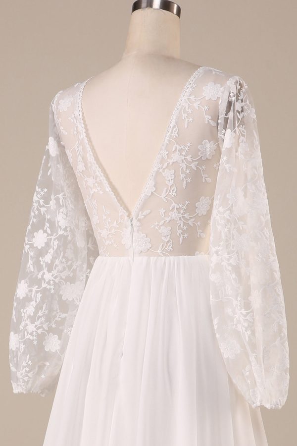 Ivory Chiffon Sweep Train Boho Wedding Dress with Lace Supply