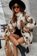 White and Brown Shawl Lapel Midi Faux Fur Shearling Coat Cheap