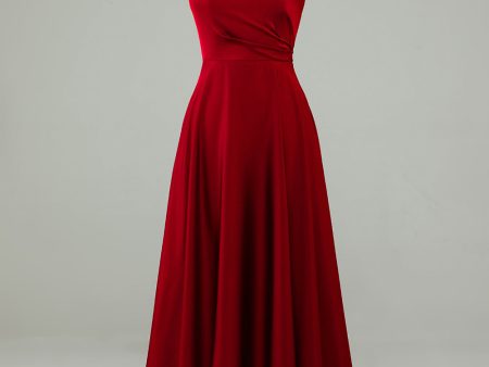 A-Line One Shoulder Burgundy Long Bridesmaid Dress with Ruffles For Discount