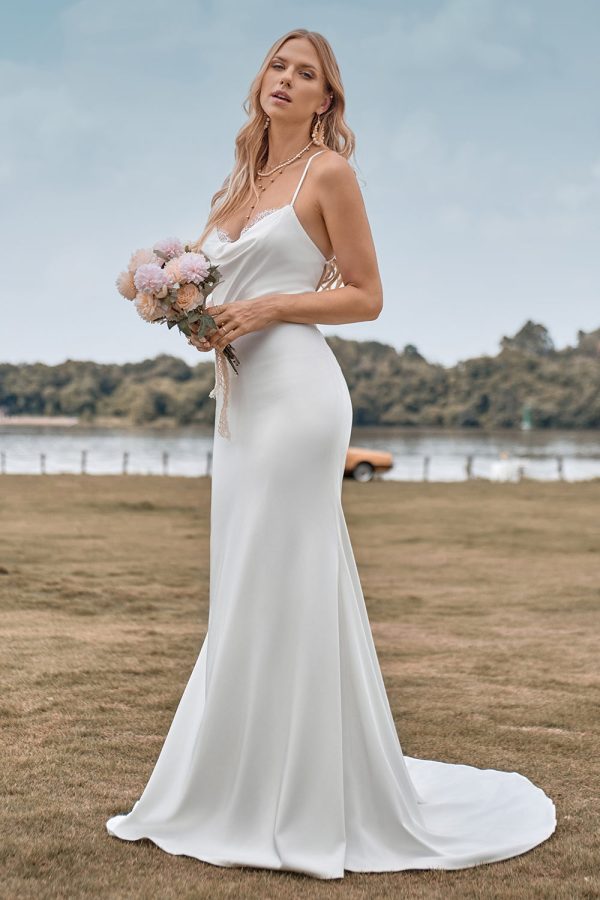 Simple Spaghetti Straps White Bridal Dress with Criss Cross Back Hot on Sale