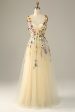 A Line Champagne Spaghetti Straps Prom Dress With 3D Flowers Sale