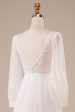 A-Line Tulle Beaded Ivory Wedding Dress with Sleeves Online now