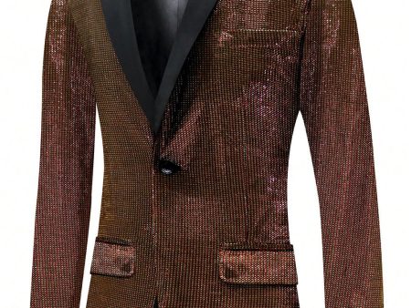 Sparkly Brown One Button Shawl Lapel Men s Blazer on Sale