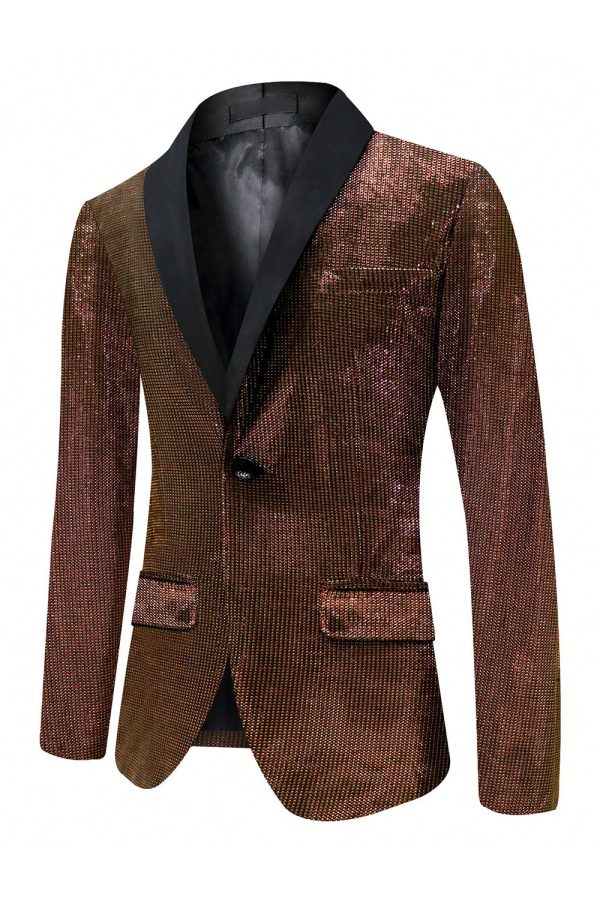 Sparkly Brown One Button Shawl Lapel Men s Blazer on Sale