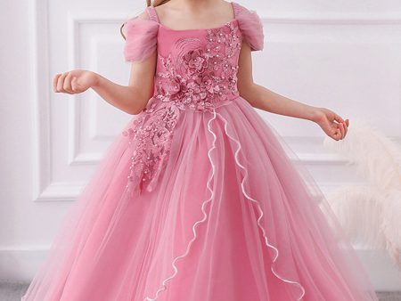 A-Line Beaded Blush Girls Dresses with Appliques Cheap