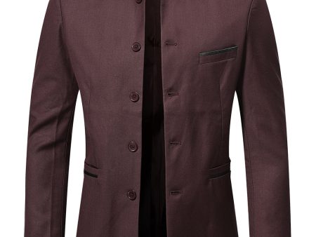 Brown Stand Collar Single Breasted Men s Blazer For Discount