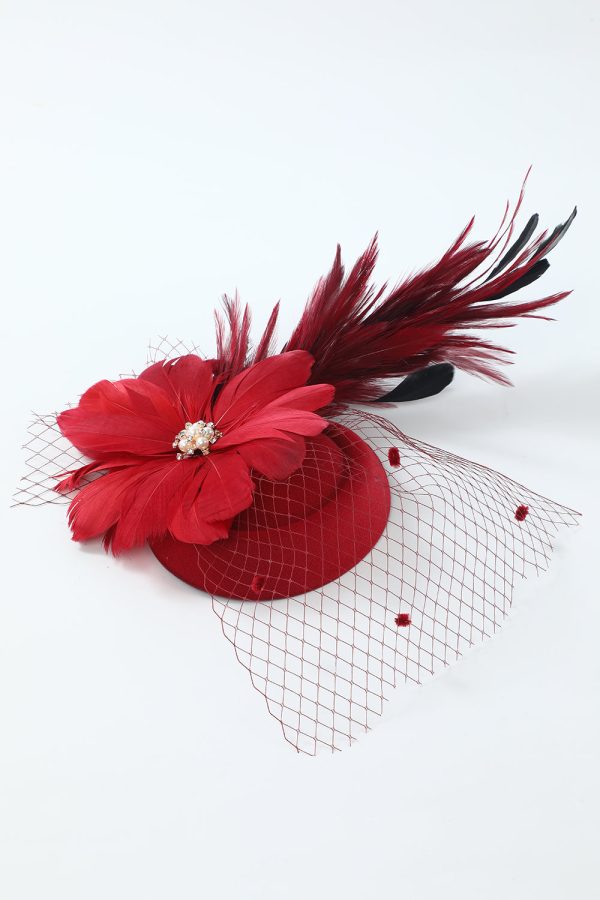 1920s Burgundy Feathere Headband Fashion