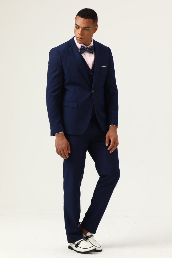 3 Pieces Navy Blue Slim Fit Casual Tuxedo Suits on Sale