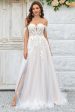 Beauty A Line Off the Shoulder Champagne Tulle Detachable Wedding Dress with Lace Online Sale