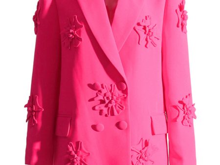 Fuchsia Double Breated Peak Lapel Women Blazer with Flowers Sale