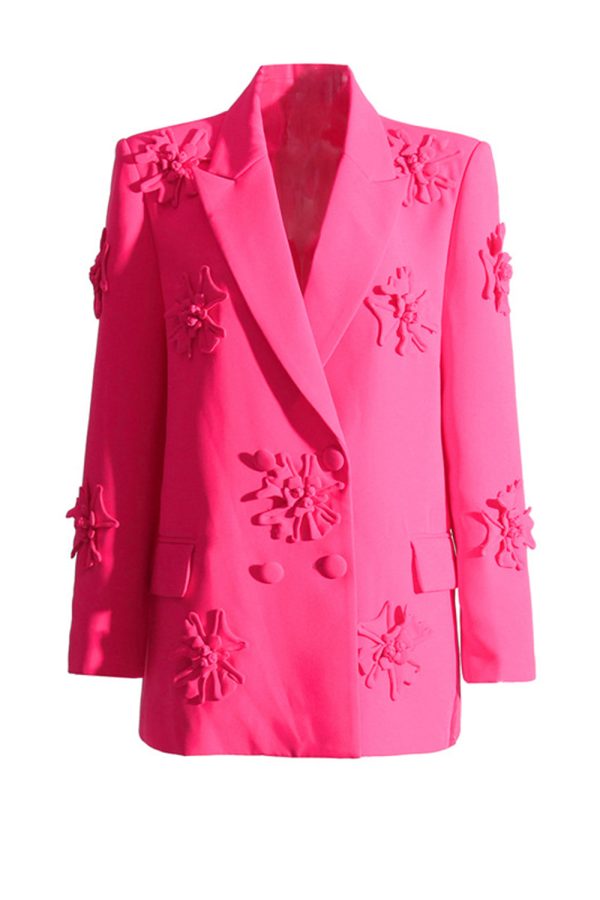 Fuchsia Double Breated Peak Lapel Women Blazer with Flowers Sale