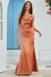 Simple Copper Mermaid Backless Long Wedding Guest Dress For Cheap