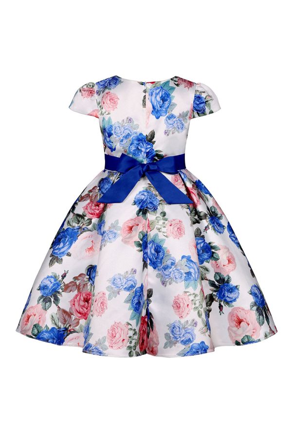 Blue Floral Girls  Dress with Bowknot Discount