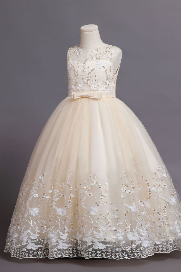 Tulle Blush Flower Girl Dress with Bowknot Online Sale