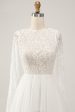 Elegant Ivory A Line Backless Long Sleeves Wedding Dress with Lace Online