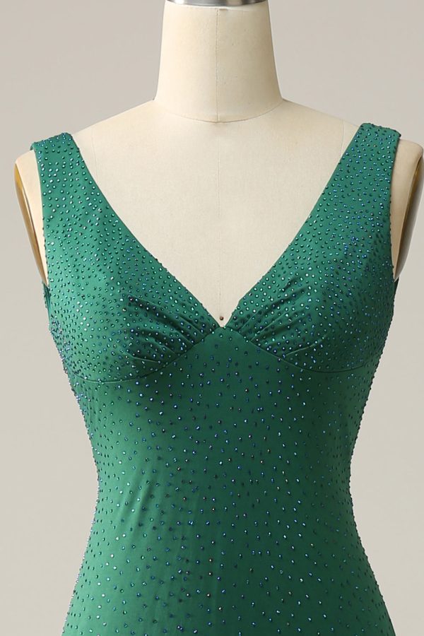 Mermaid V Neck Green Long Formal Dress with Beading Online now