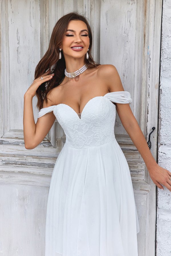 Elegant A Line Off the Shoulder Ivory Chiffon Wedding Dress with Lace Online