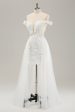 White Off the Shoulder Cut Out Wedding Dress with Detachable Tulle Online