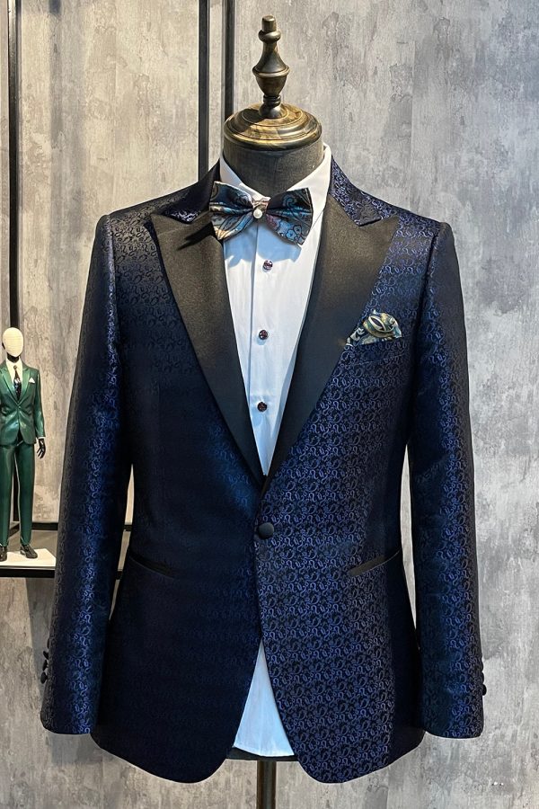 Dark Blue Peak Lapel Men s Prom Blazer Online now