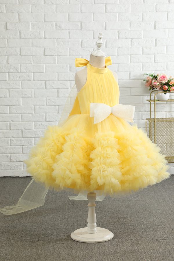 Yellow Halter Flower Girl Dress For Cheap