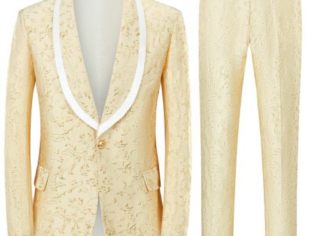 Champagne Shawl Lapel One Button Jacquard Men s Prom Suits Online Sale