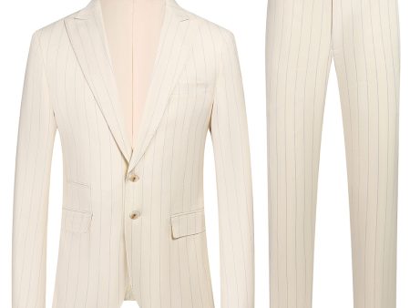 White 3 Piece Pinstriped Men Prom Suits on Sale