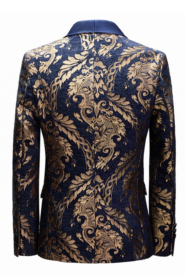 Royal Blue Men s Blazer With Golden Jacquard Cheap