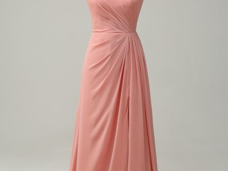 A Line Spaghetti Straps Blush Long Bridesmaid Dress on Sale