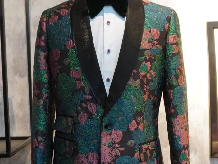 Green Shawl Lapel Jacquard Men s Prom Blazer on Sale