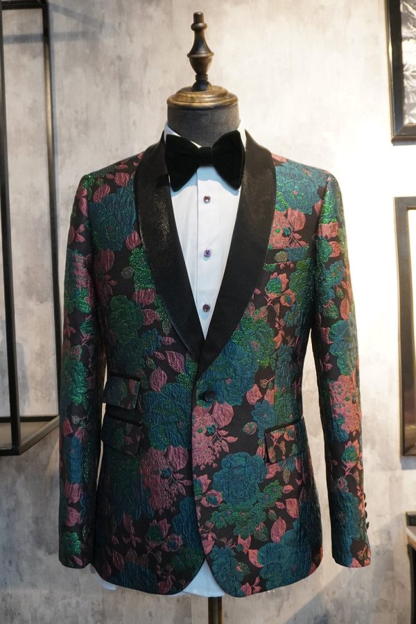 Green Shawl Lapel Jacquard Men s Prom Blazer on Sale