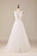 Elegant A Line V Neck Ivory Detachable Watteau Train Tulle Wedding Dress Cheap