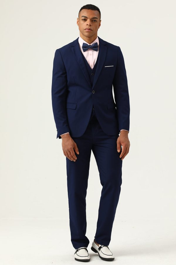 3 Pieces Navy Blue Slim Fit Casual Tuxedo Suits on Sale