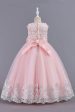 Pink Sleeveless Round Neck Applique Girls Dresses With Bowknot Hot on Sale