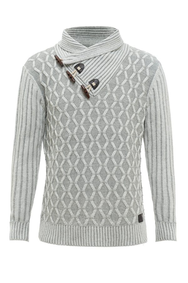 Grey Stand Collar Men s Pullover Sweater Online