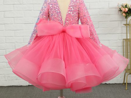 Fuchsia Tulle Sequins Flower Girl Dress For Sale