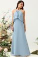 A Line Halter Neck Blue Long Bridesmaid Dress For Cheap