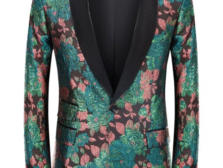 Green Shawl Lapel Jacquard Floral Pattern Men s Homecoming Suit Jacket Blazer For Cheap