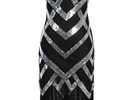 Silver Sequins 1920s Fringe Flapper Dress For Sale