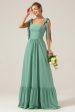 A Line Eucalyptus Chiffon Long Bridesmaid Dress with Pleated Cheap