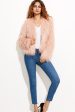 Pink Shawl Collar Cropped Faux Fur Shearling Coat Online