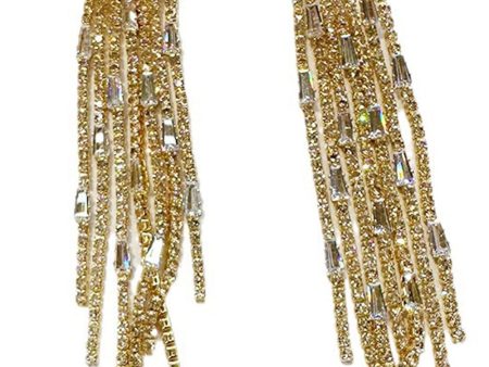 Sparkly Golden Rhinestone Tassel Long Earrings Cheap