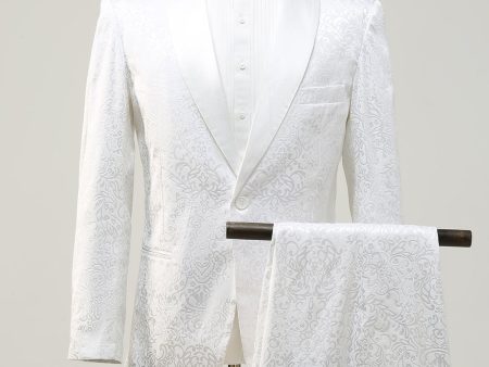 2 Piece White Shawl Lapel Jacquard Homecoming & Prom Suits Online