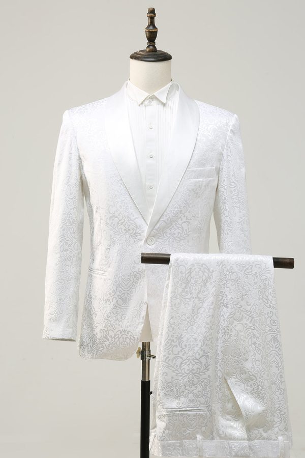 2 Piece White Shawl Lapel Jacquard Homecoming & Prom Suits Online