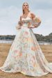 Charming A Line Sweetheart Ivory Floral Sweep Train Bridal Dress with Sleeves Online Hot Sale