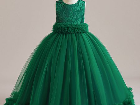 Sleeveless Green Tulle A Line Girl Dress with Lace Online now